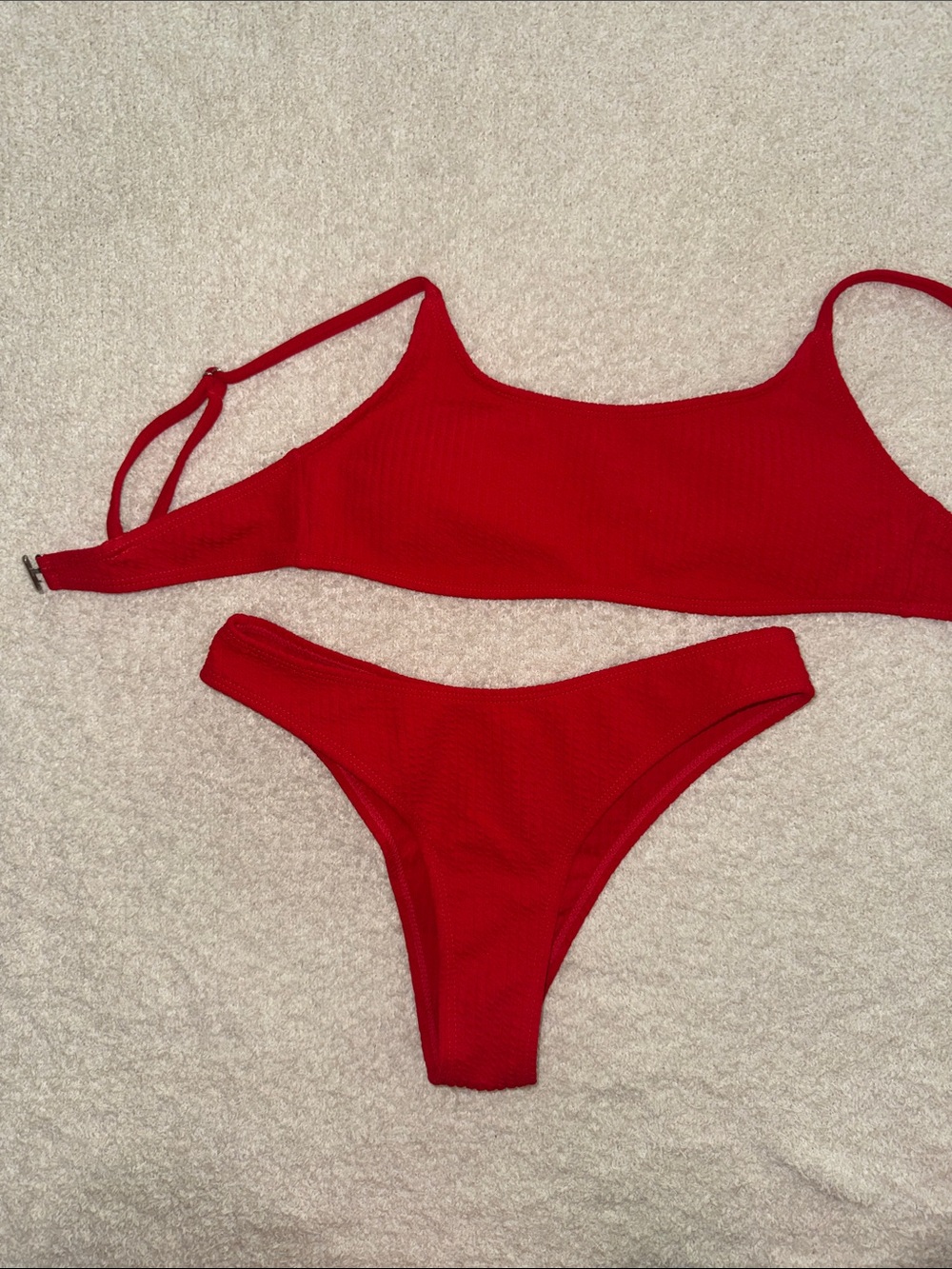 SHEIN Red Ribbed Bikini Set